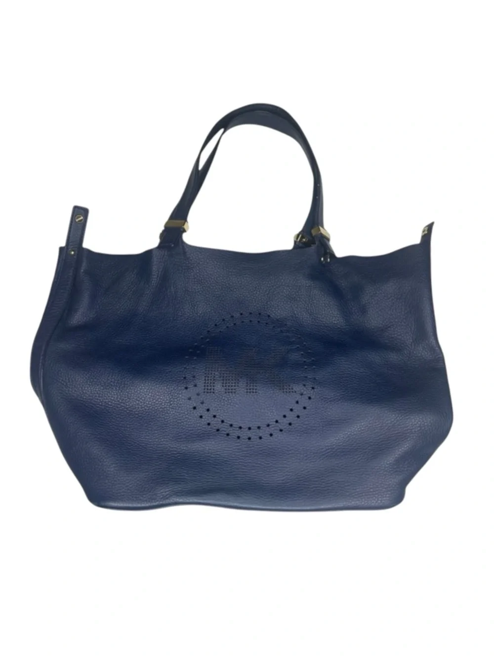 Michael Kors 𖦹 MK Perforated Logo Grab Bag Handbag 𖦹 Navy Pebbled Leather 𖦹